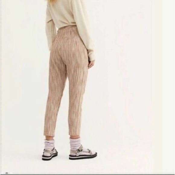Free People Caraway Light At Sunrise Striped Linen Belt Crop Pants Size 12 - Picture 2 of 8